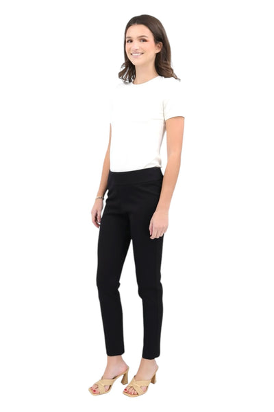 Wide Waist Slim Leg Pant in Black