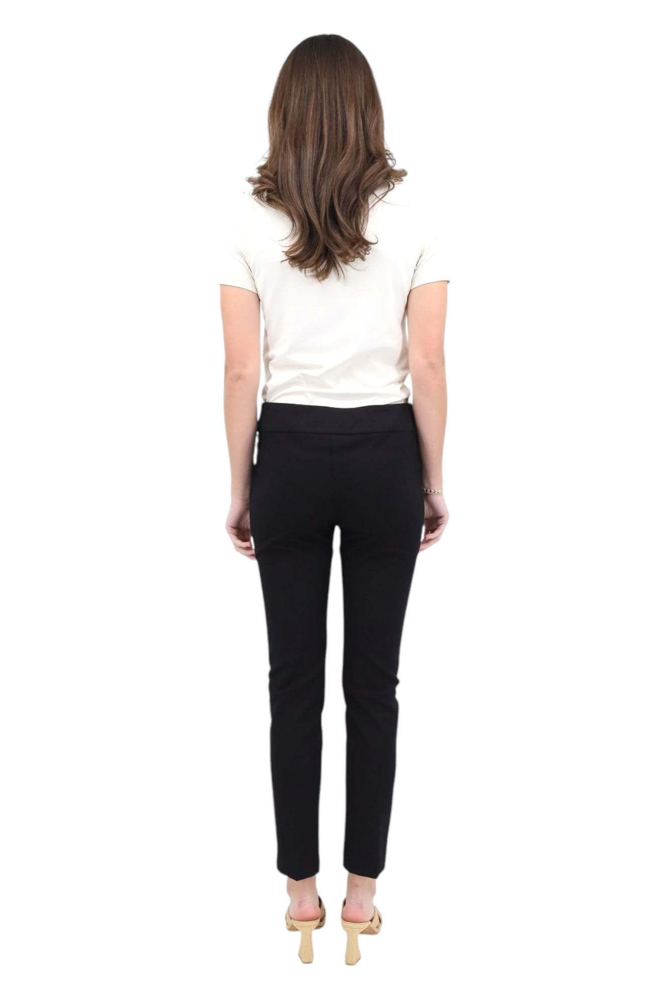 Wide Waist Slim Leg Pant in Black