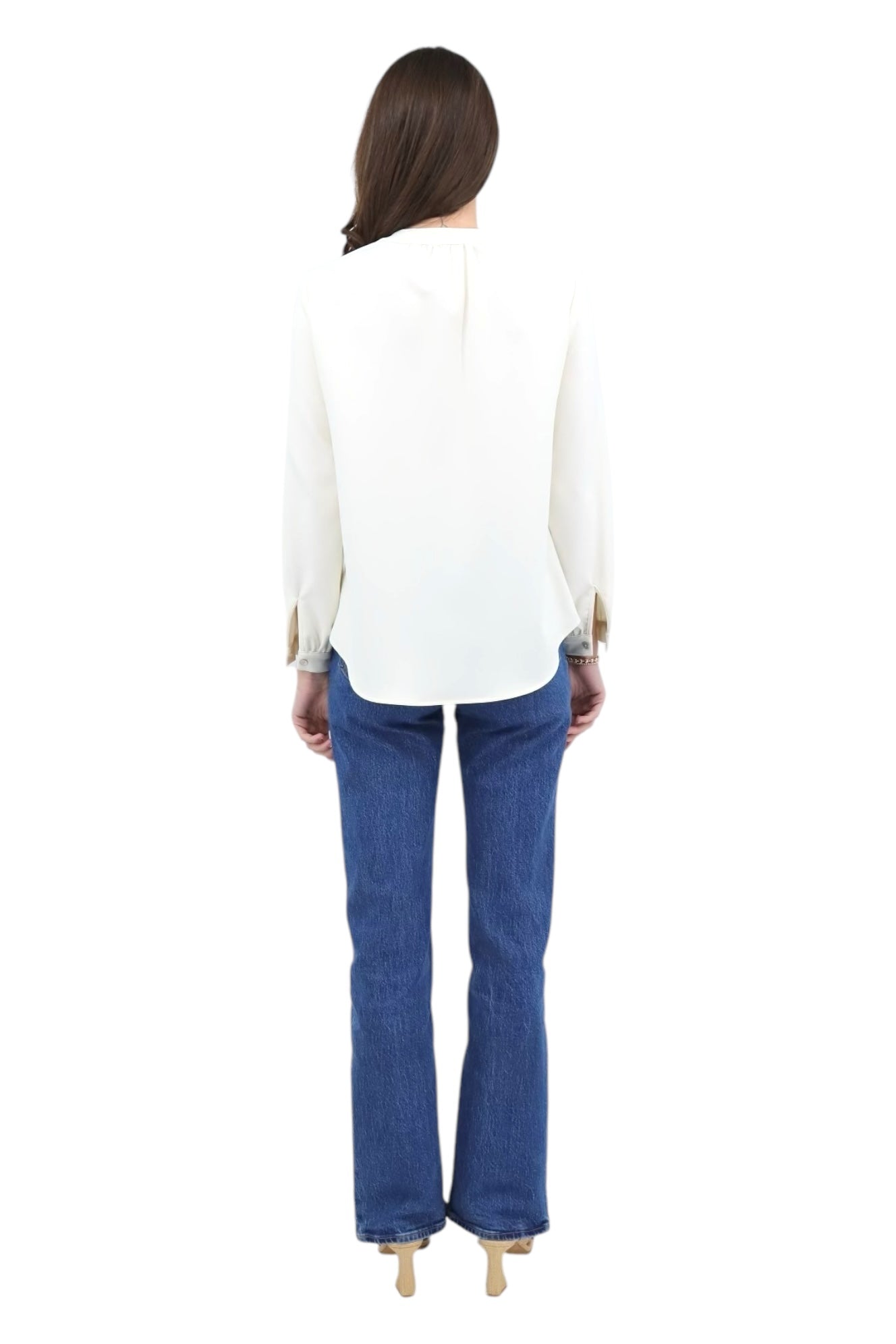 Band Collar Button Top in Ivory