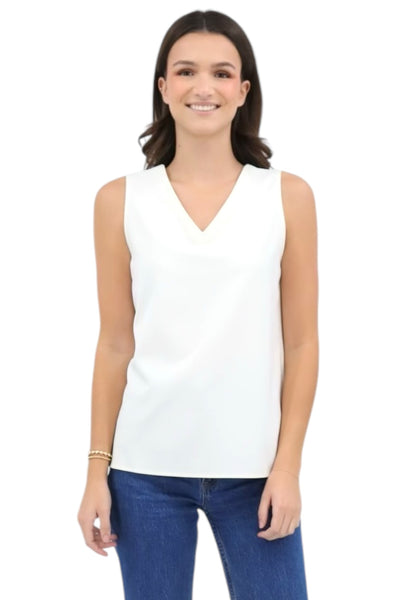 Stretch Crepe V-Neck Tank in Ivory