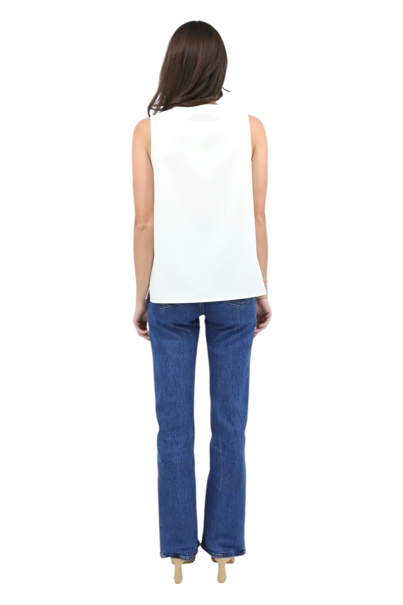 Stretch Crepe V-Neck Tank in Ivory