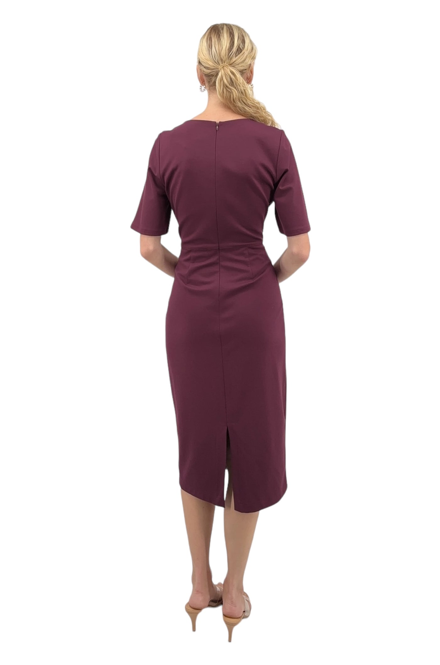 Ponte Seamed Dress in Aubergine