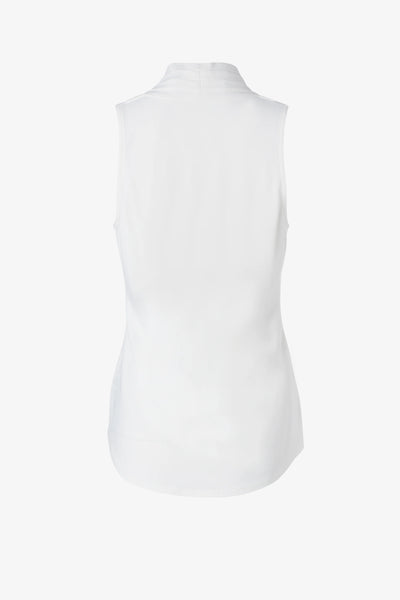 Matte Jersey Sleeveless Pleated V-Neck Top in Ivory