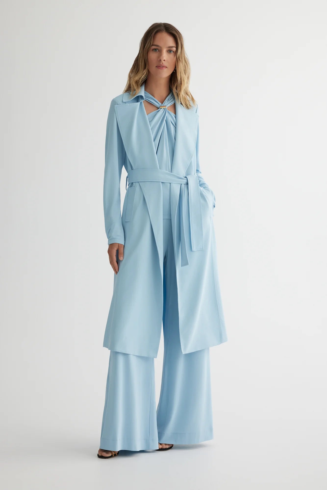 Matte Jersey Trench Coat in Ice Blue