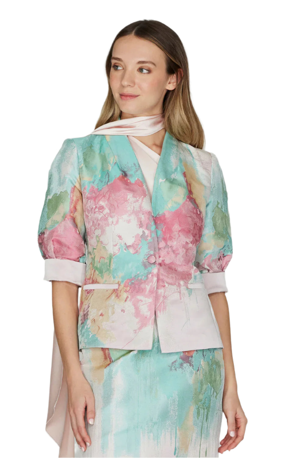 Painterly Fitted Jacket in Pink Multi