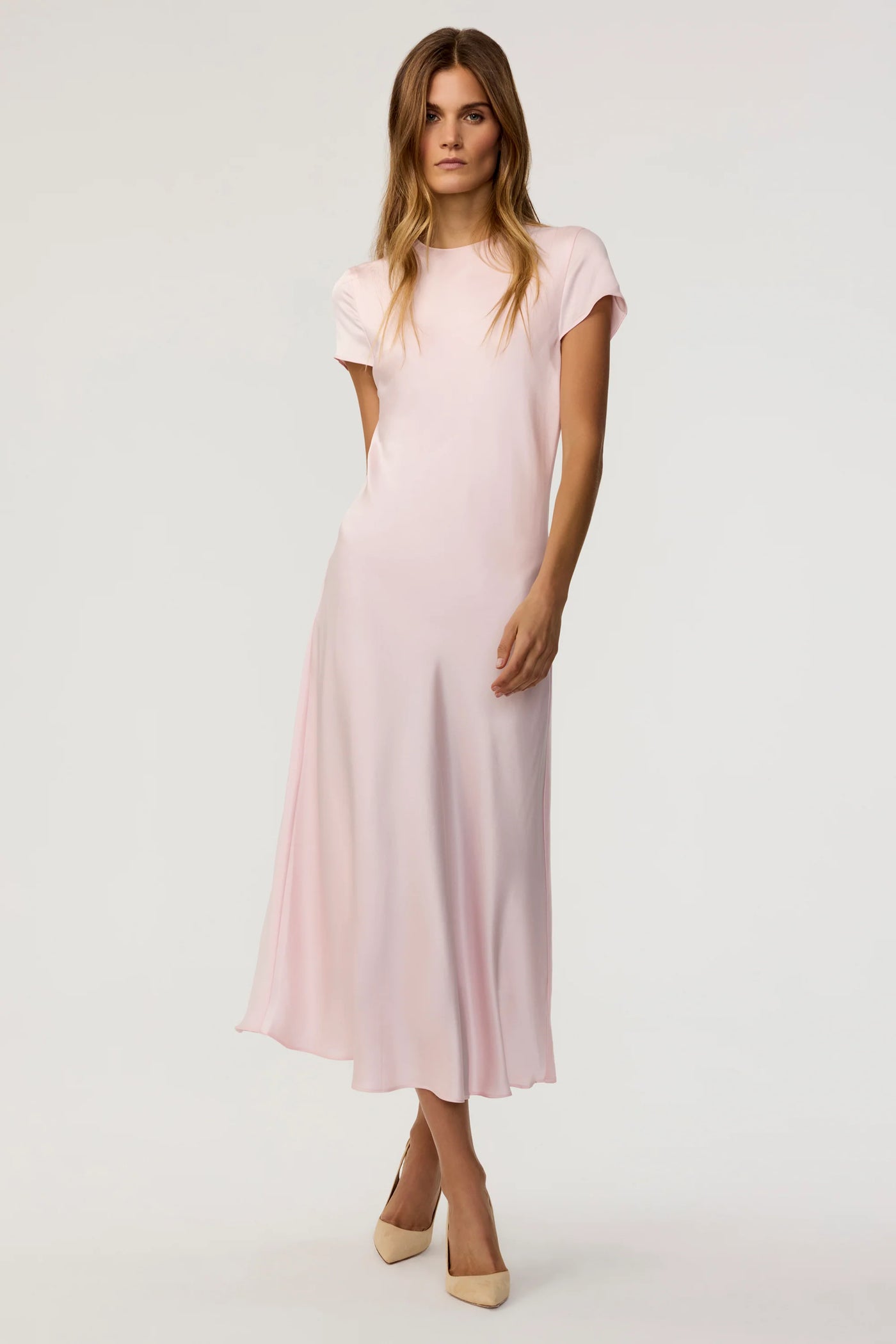 Luciana Silk Midi Dress in Light Pink