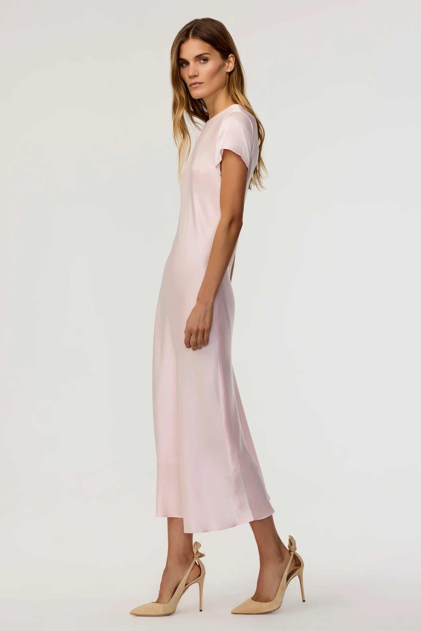 Luciana Silk Midi Dress in Light Pink