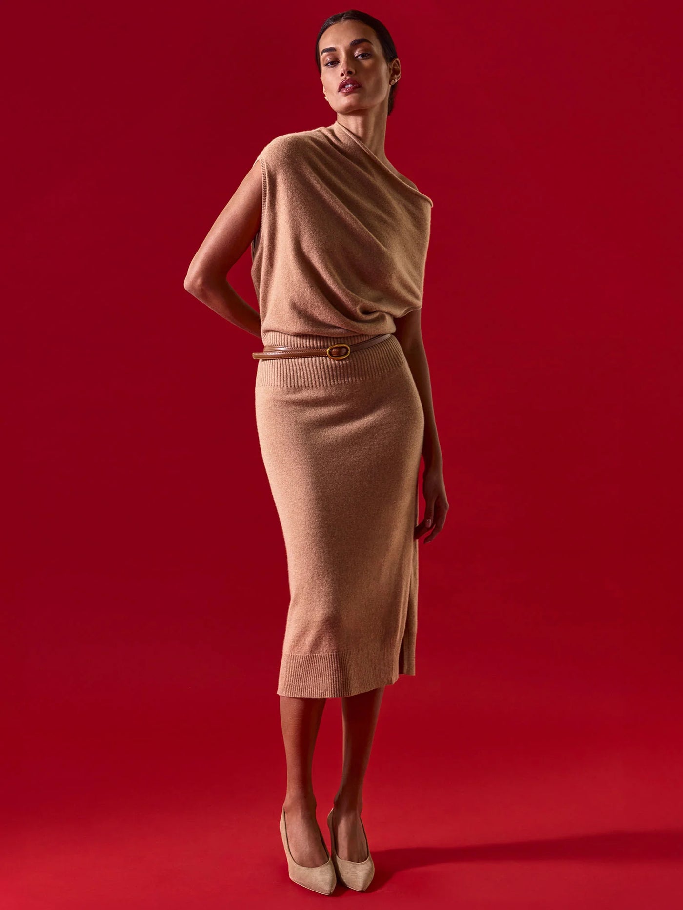 The Lori Sleeveless Dress in Camel Melange