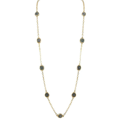 Gold Hammered Pave Disc Necklace