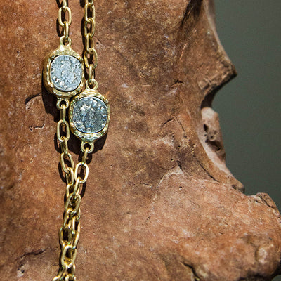 Gold Hammered Pave Disc Necklace