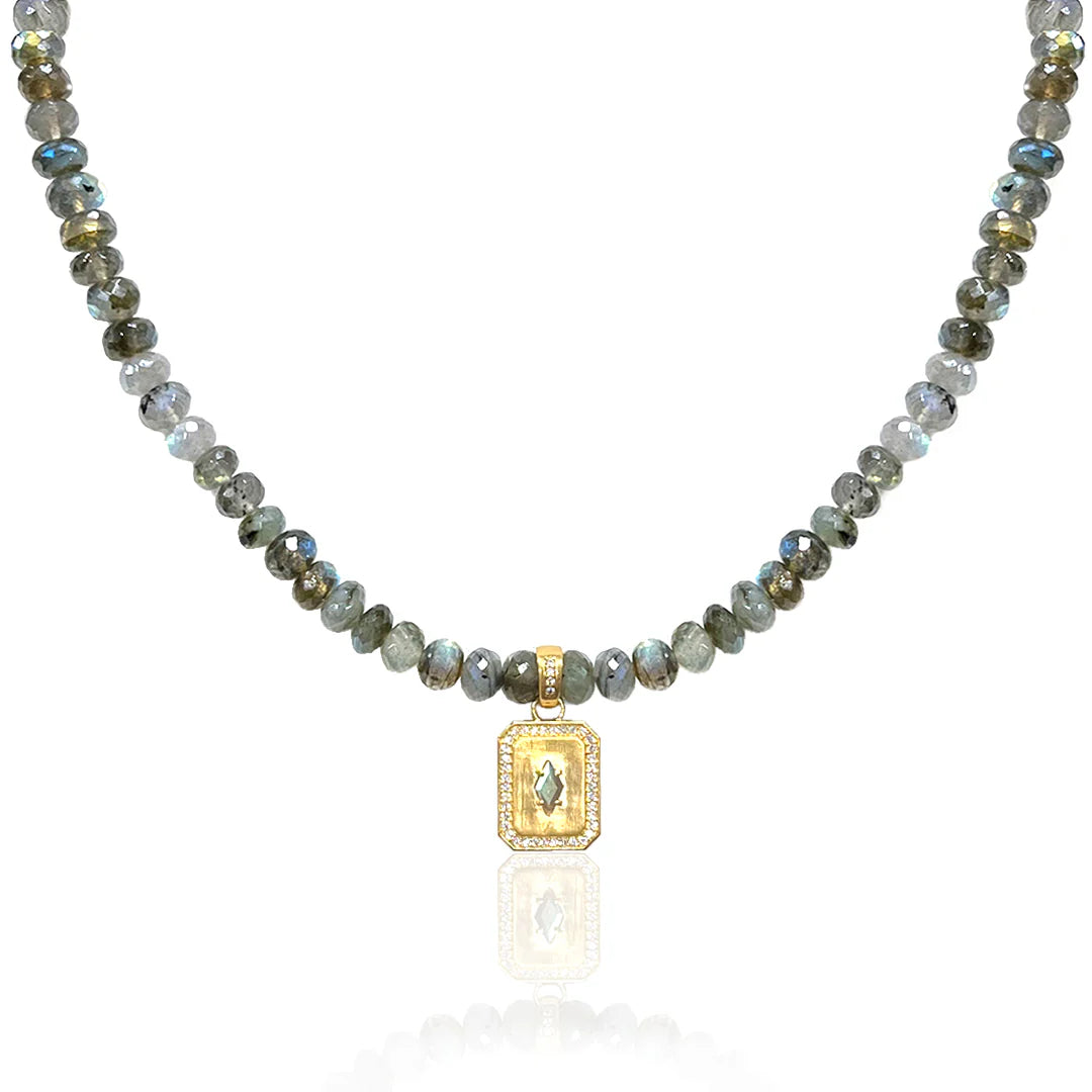 Gold Labradorite Rondelle Sheild Necklace