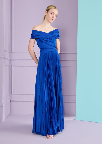 Off Shoulder Pleated Gown in Royal Blue