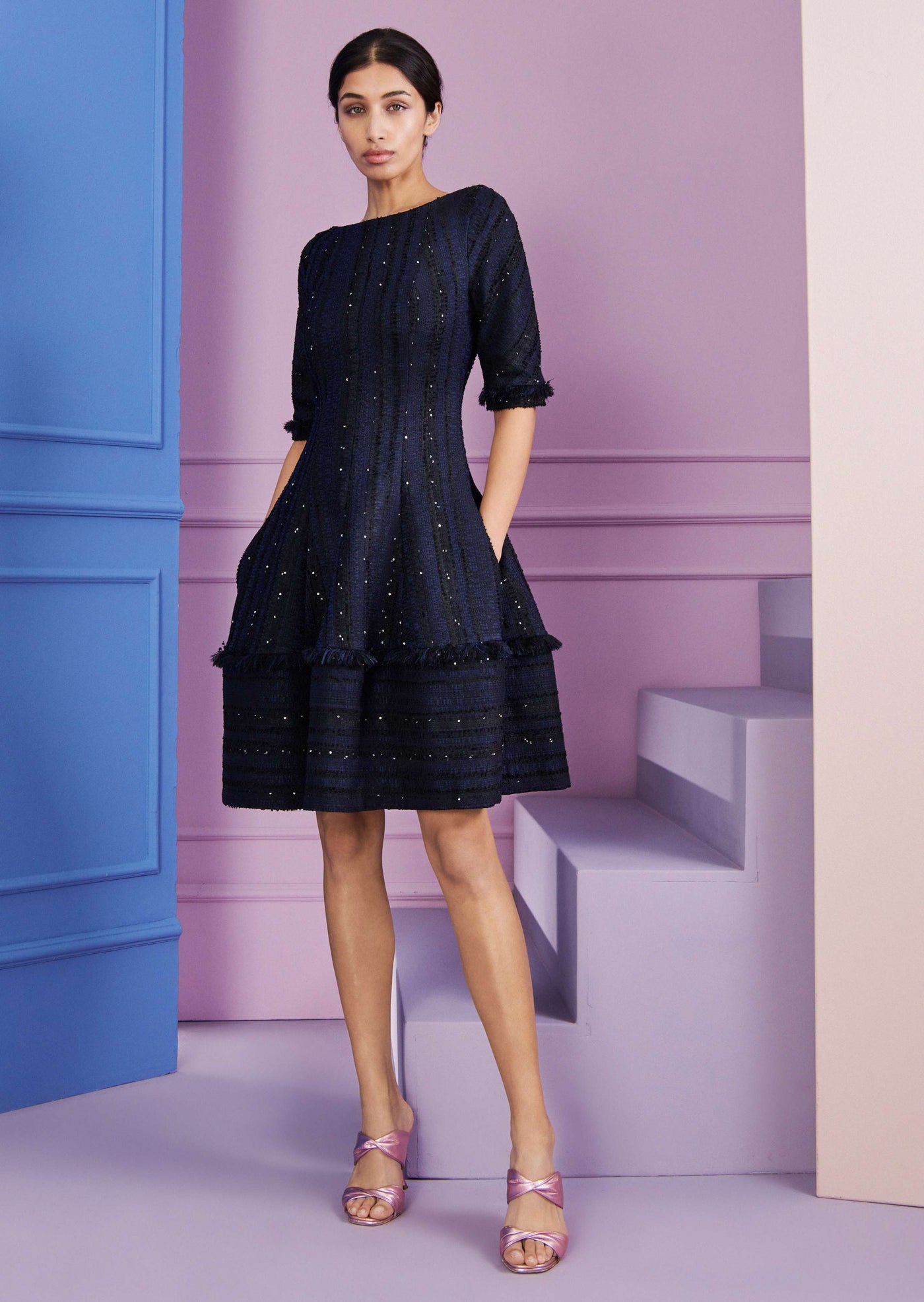 Northside Tweed Dress in Black/Navy