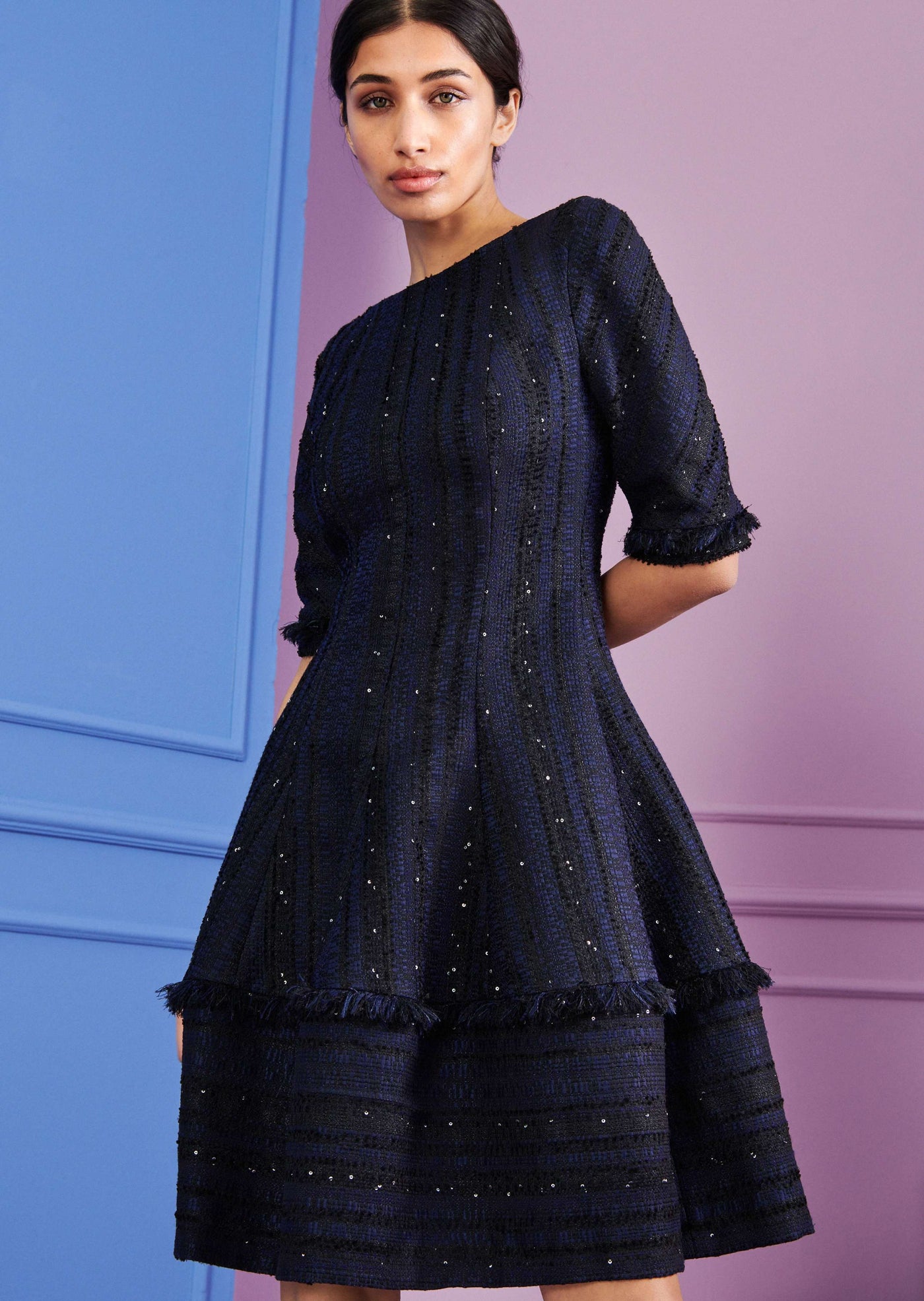 Northside Tweed Dress in Black/Navy