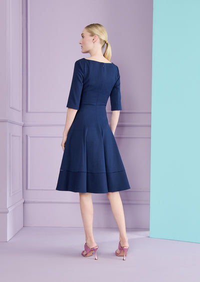 Mosaic Piqué Fit & Flare Day Dress in Majestic Blue