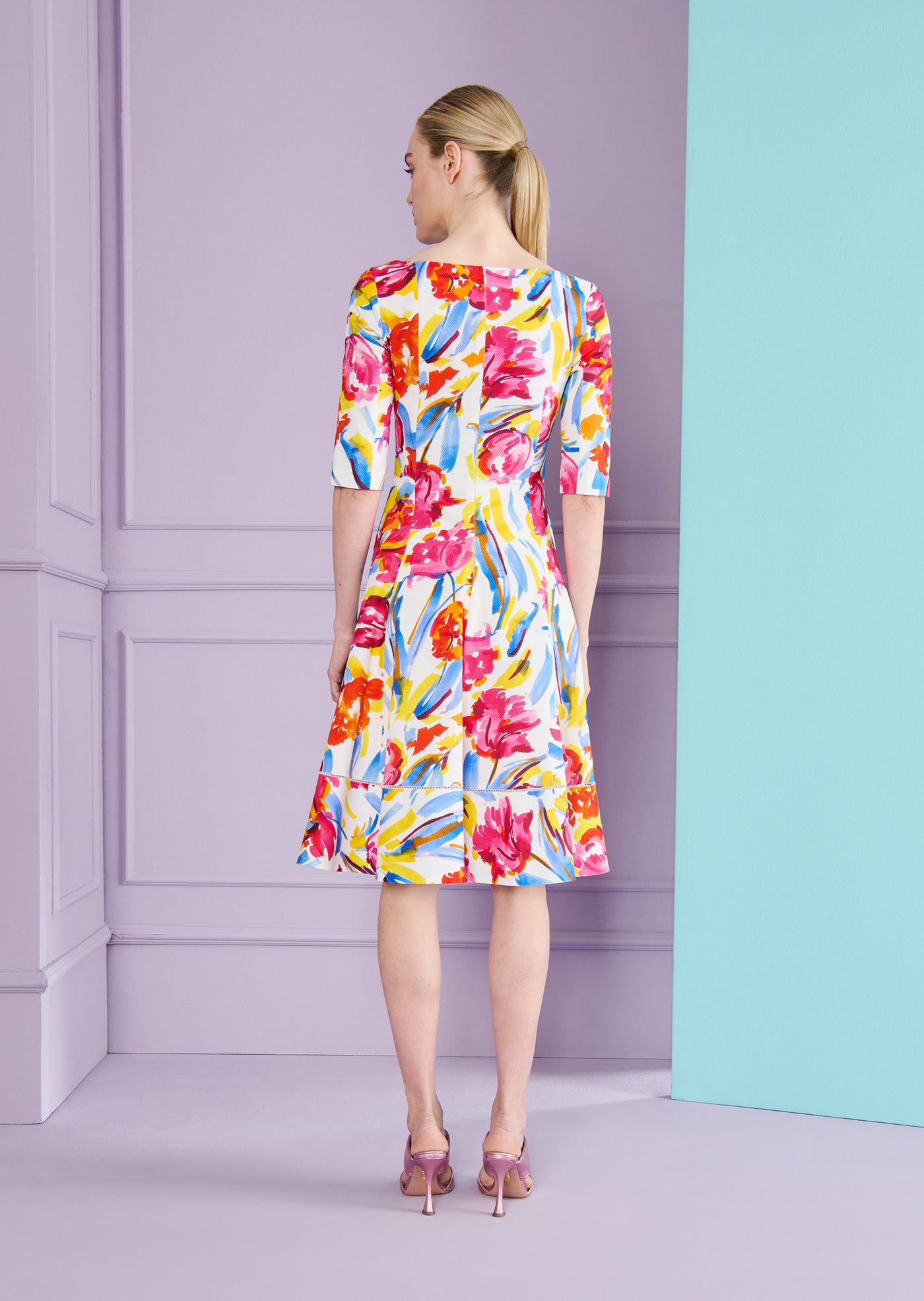 Painter Blossoms Piqué Day Dress