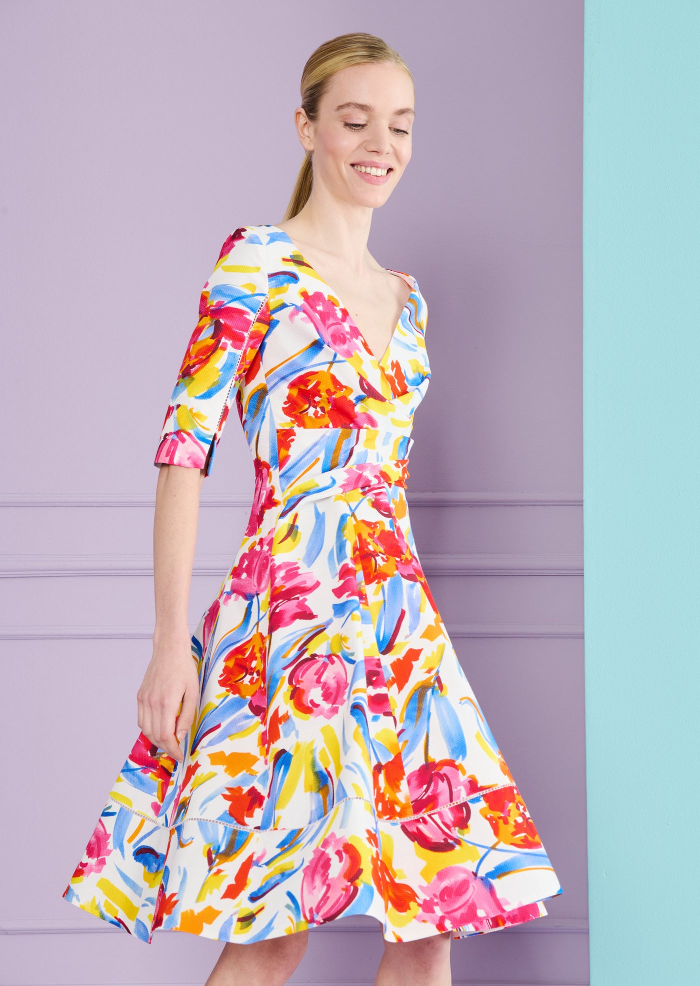 Painter Blossoms Piqué Day Dress