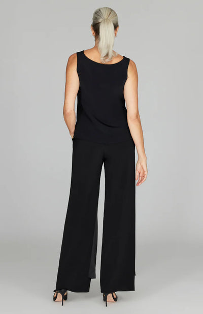 Silk Overlap Pant w/ Satin Panel in Black