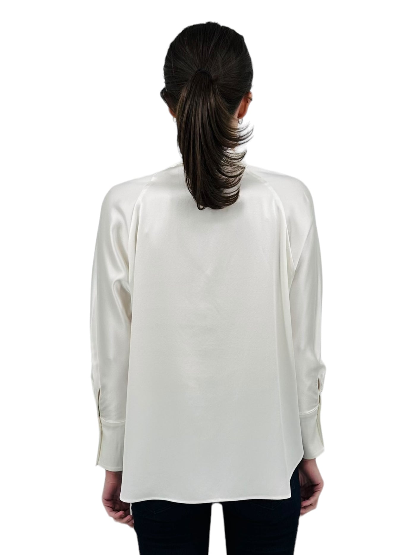 Silk Half Button Blouse in White