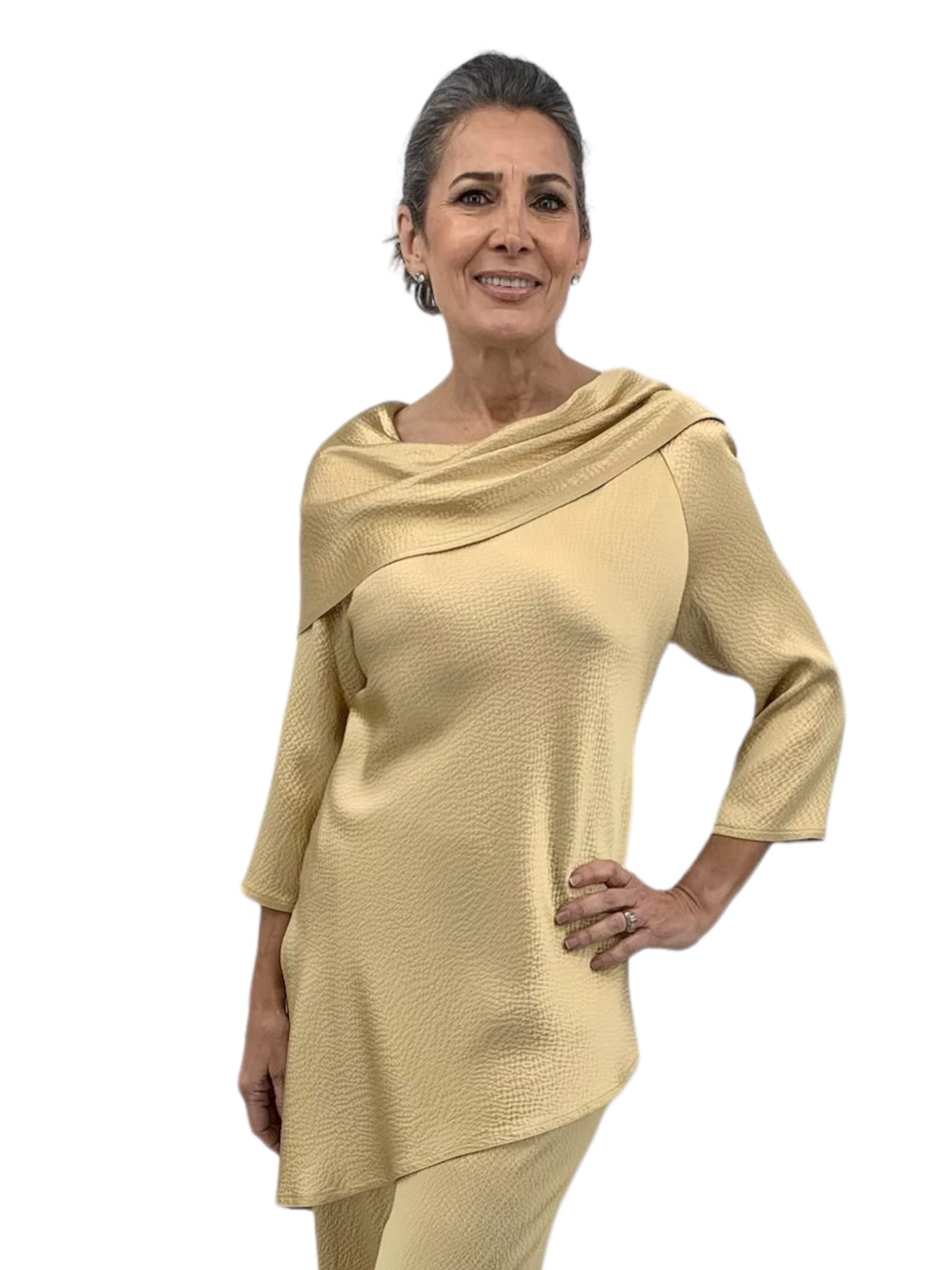 Hammered Satin Tunic in Gold