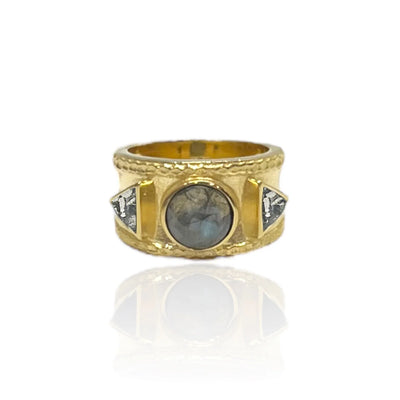 Gold Band Labradorite & Coin Tre Ring