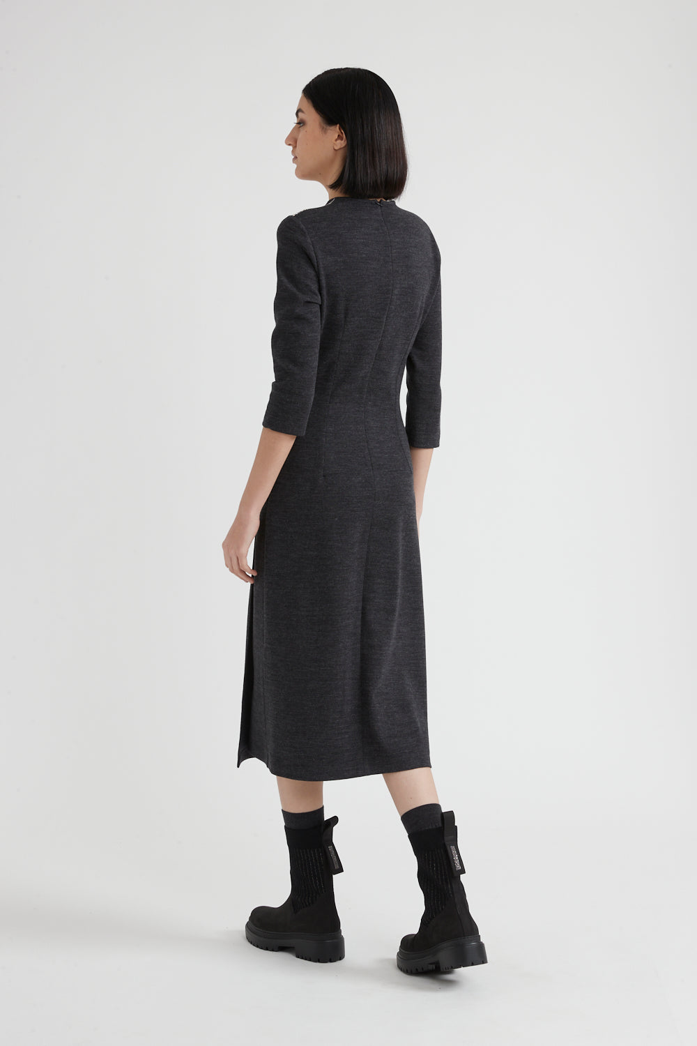 Fluid Wool-Cotton Jersey Midi Dress In Graphite