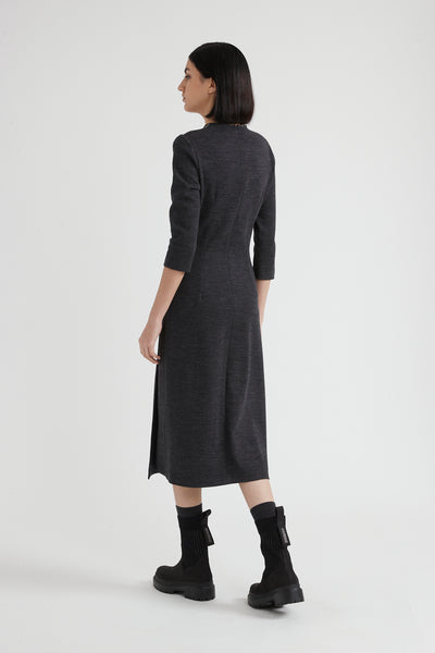 Fluid Wool-Cotton Jersey Midi Dress In Graphite