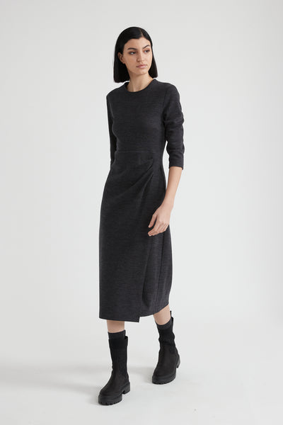 Fluid Wool-Cotton Jersey Midi Dress In Graphite