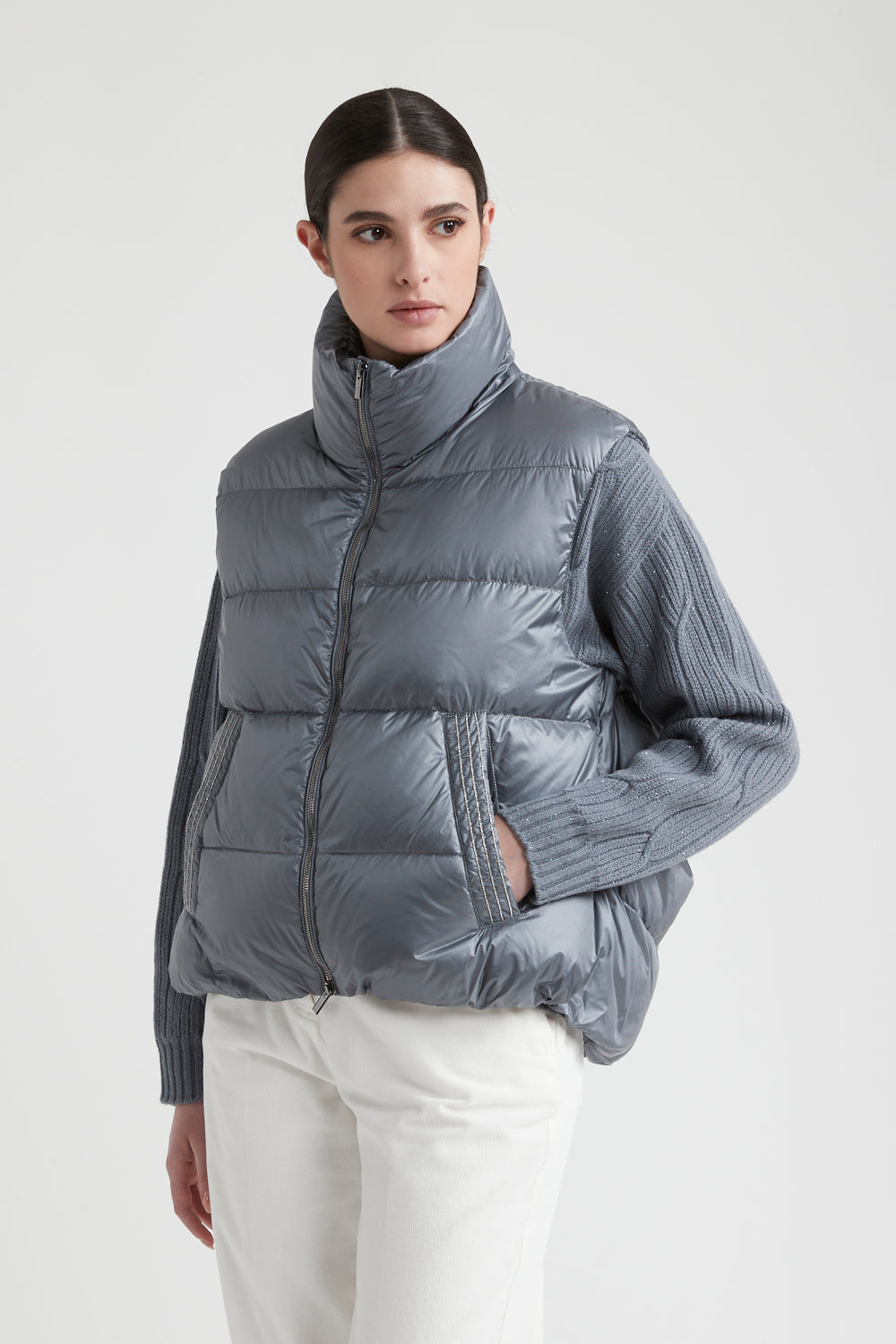 Down Padded Vest in Slate