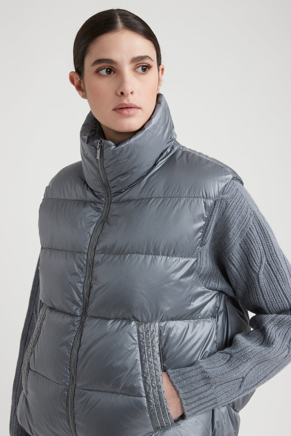 Down Padded Vest in Slate