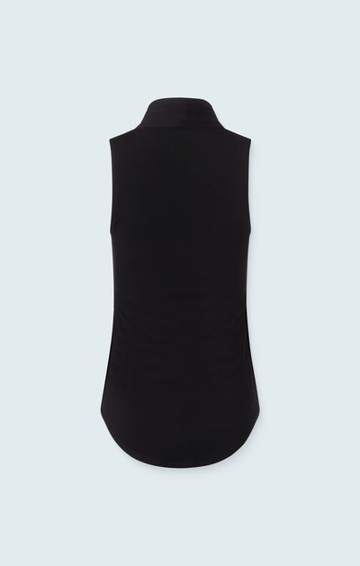 Matte Jersey Sleeveless Pleated V-Neck Top in Black