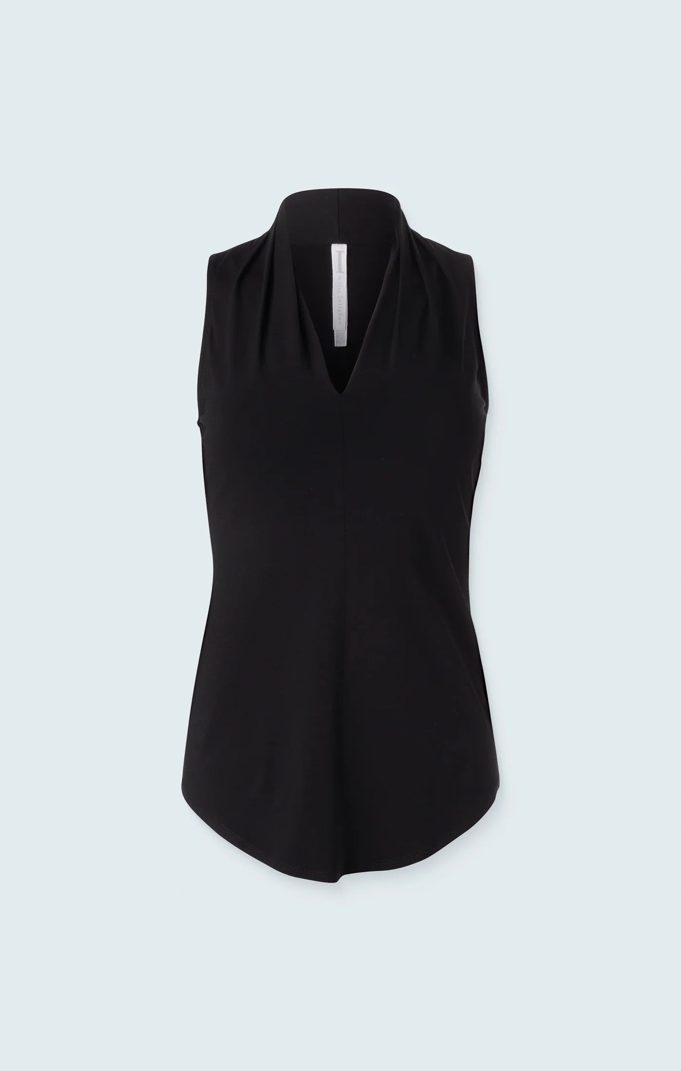 Matte Jersey Sleeveless Pleated V-Neck Top in Black