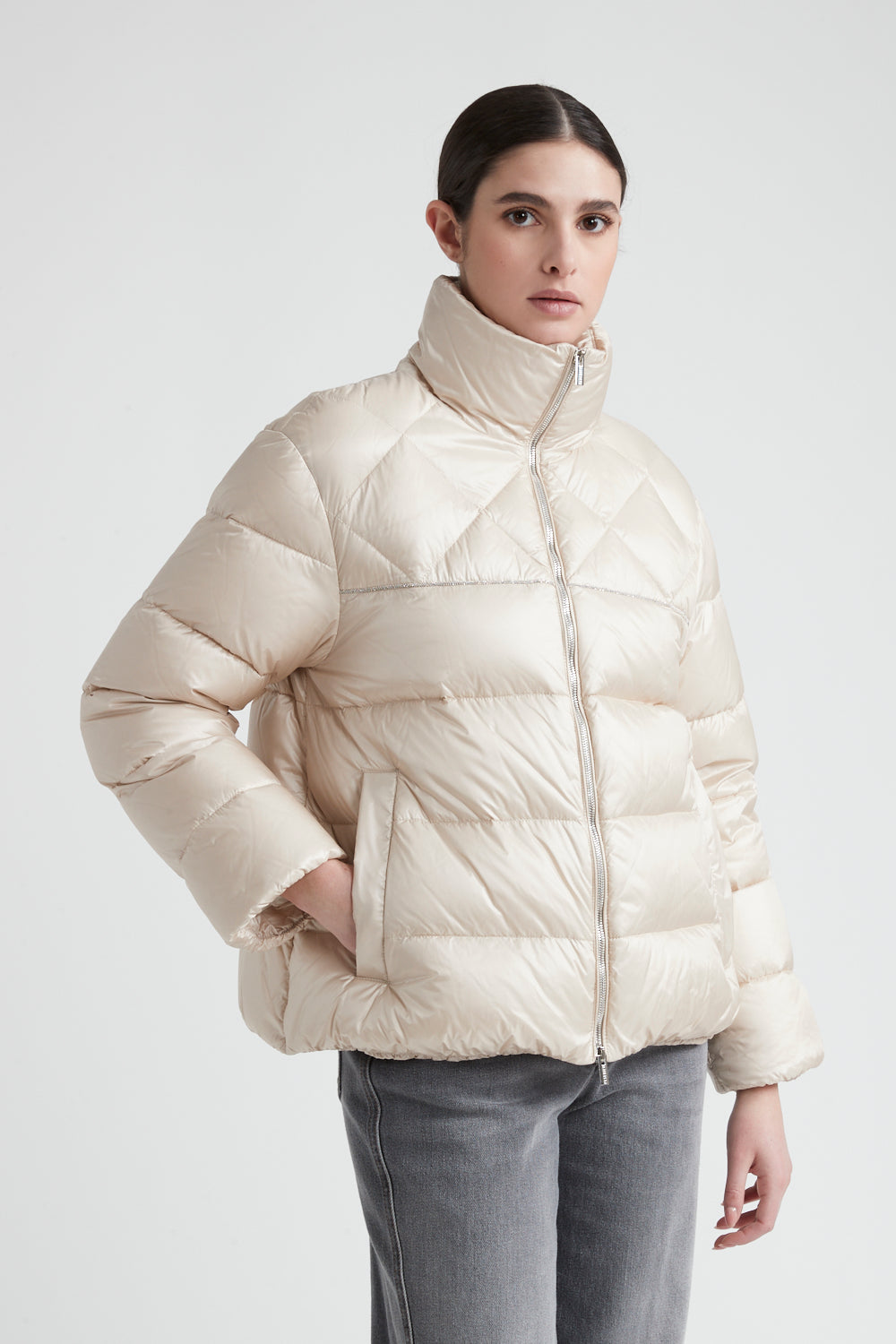 Padded Nylon Jacket in Barley