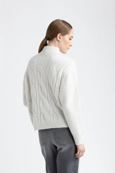 Wool, Silk, Cashmere Knitted Sweater in Natural White