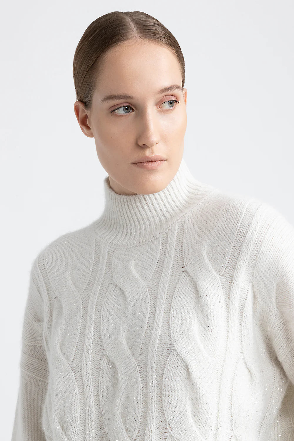 Wool, Silk, Cashmere Knitted Sweater in Natural White