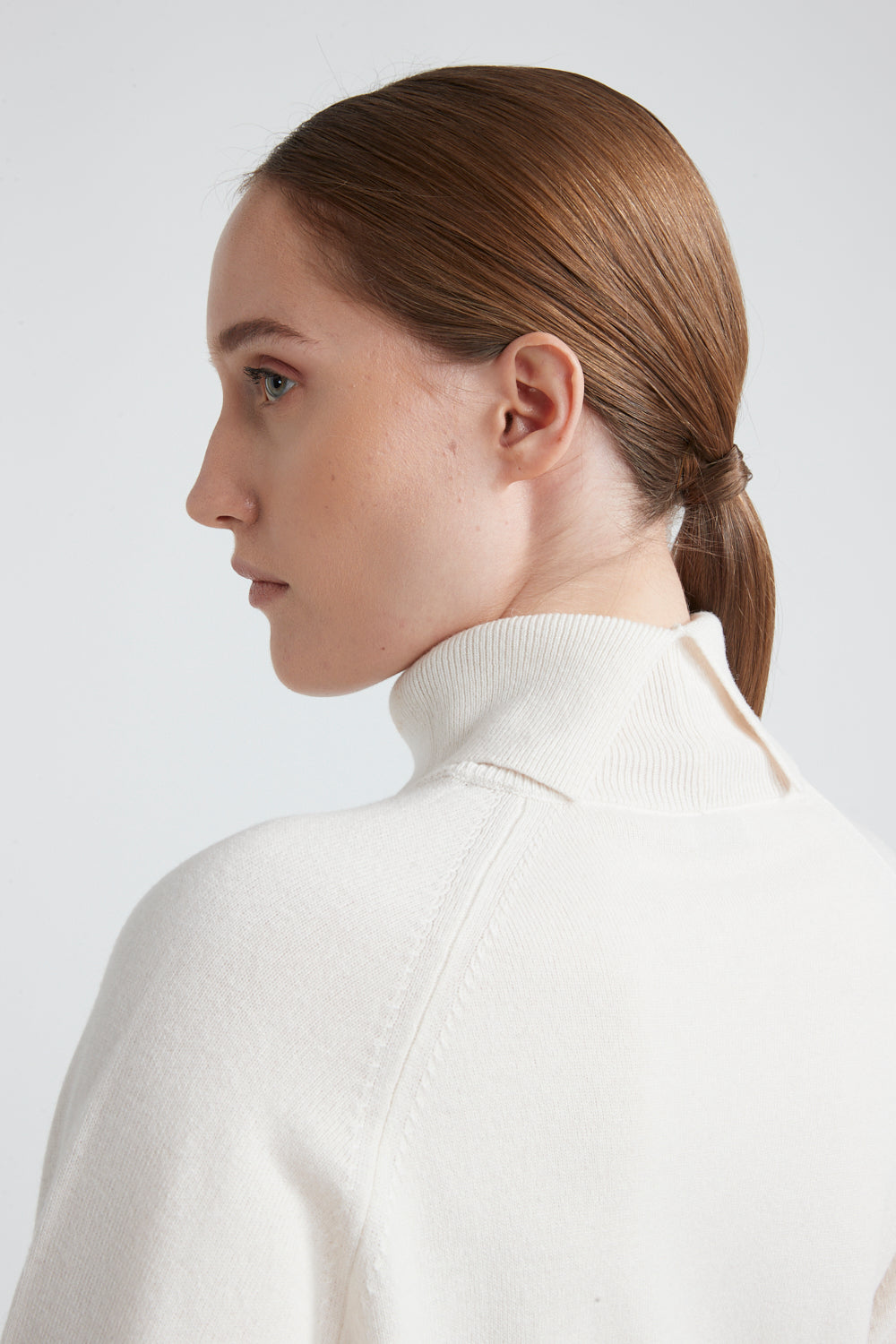 Wool, Silk and Cashmere Turtleneck Sweater in Hornbeam