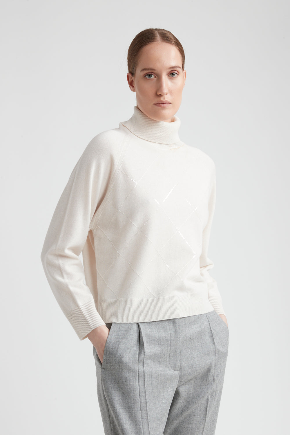 Wool, Silk and Cashmere Turtleneck Sweater in Hornbeam