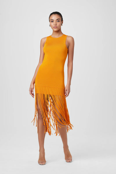 Margaux Fringe Knit Dress in Mango