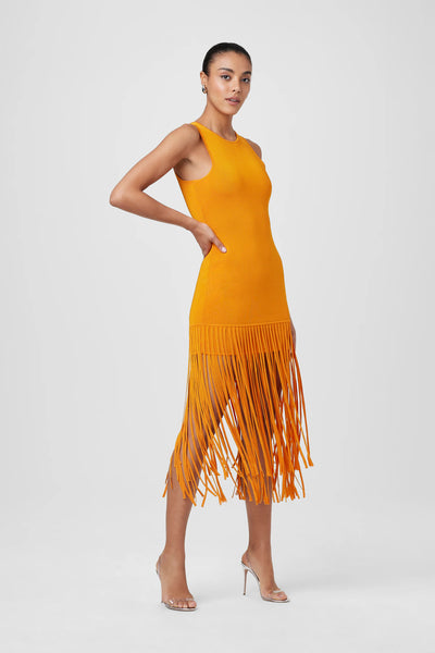 Margaux Fringe Knit Dress in Mango