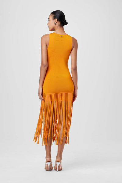 Margaux Fringe Knit Dress in Mango