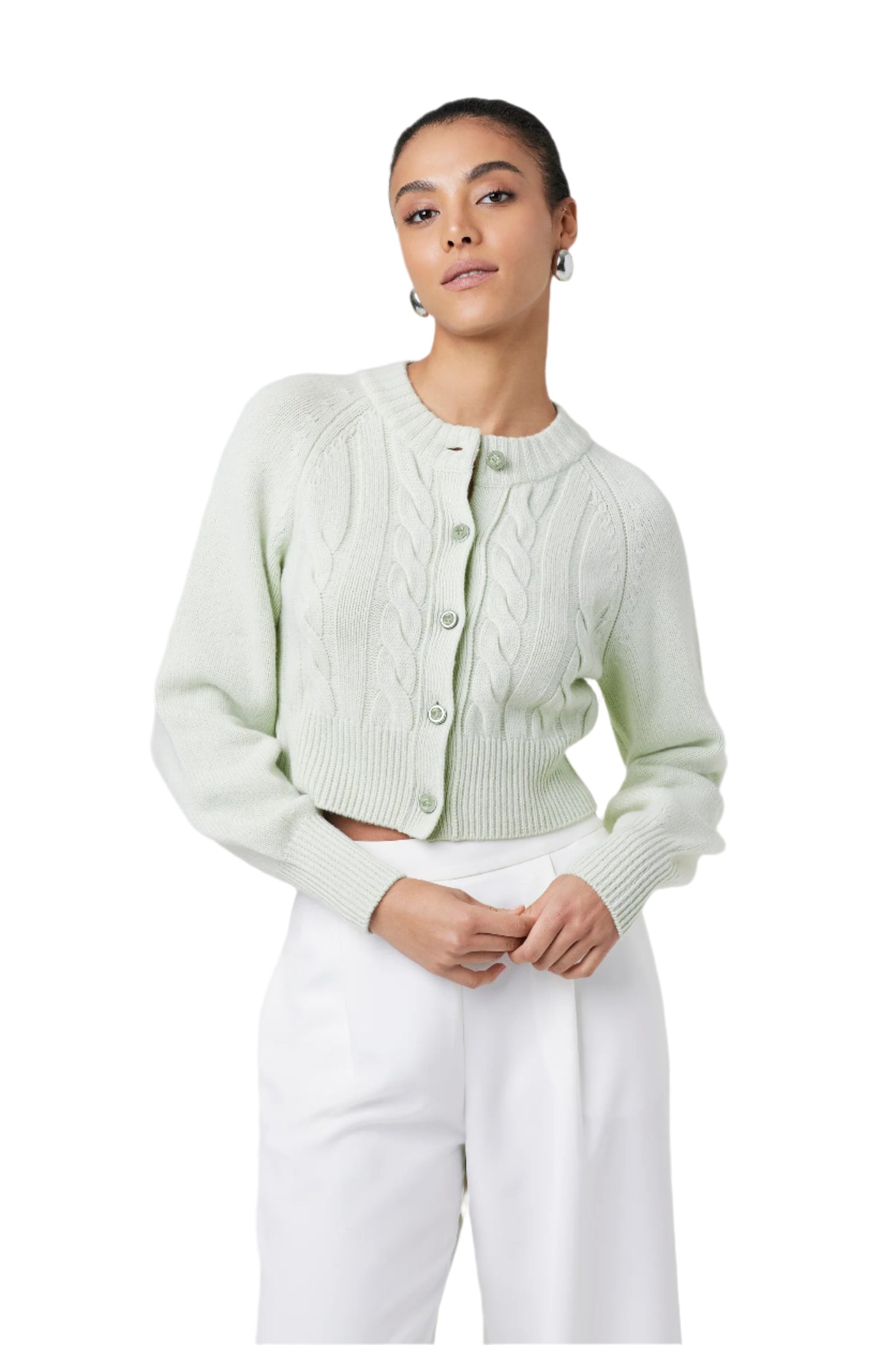 Rita Cable Knit Cashmere Cardigan in Mint