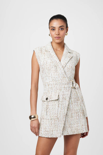 Everly Tweed Wrap Dress in Ice Blue Multi