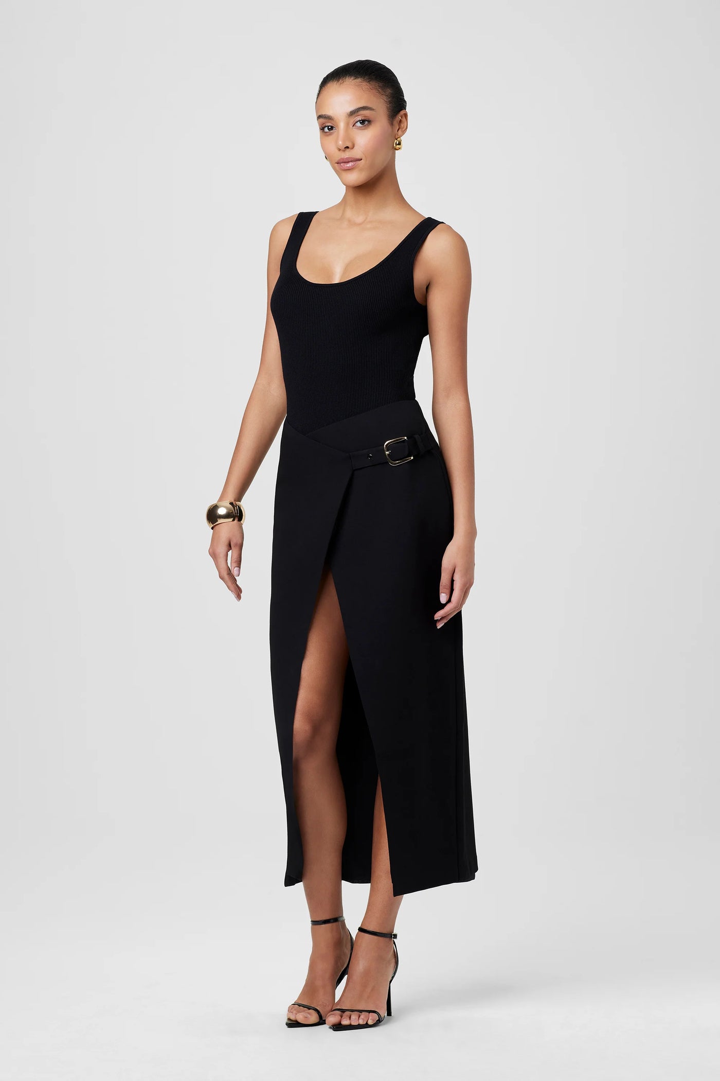 Casey Belted Wrap Skirt in Jet