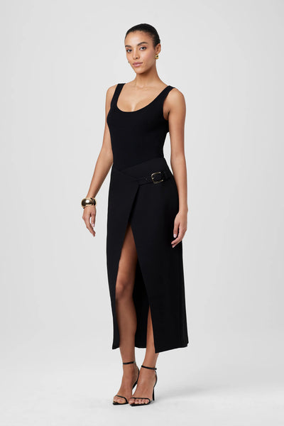 Casey Belted Wrap Skirt in Jet