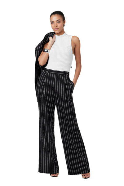 Hailey Pinstripe Trouser in Jet/Optic