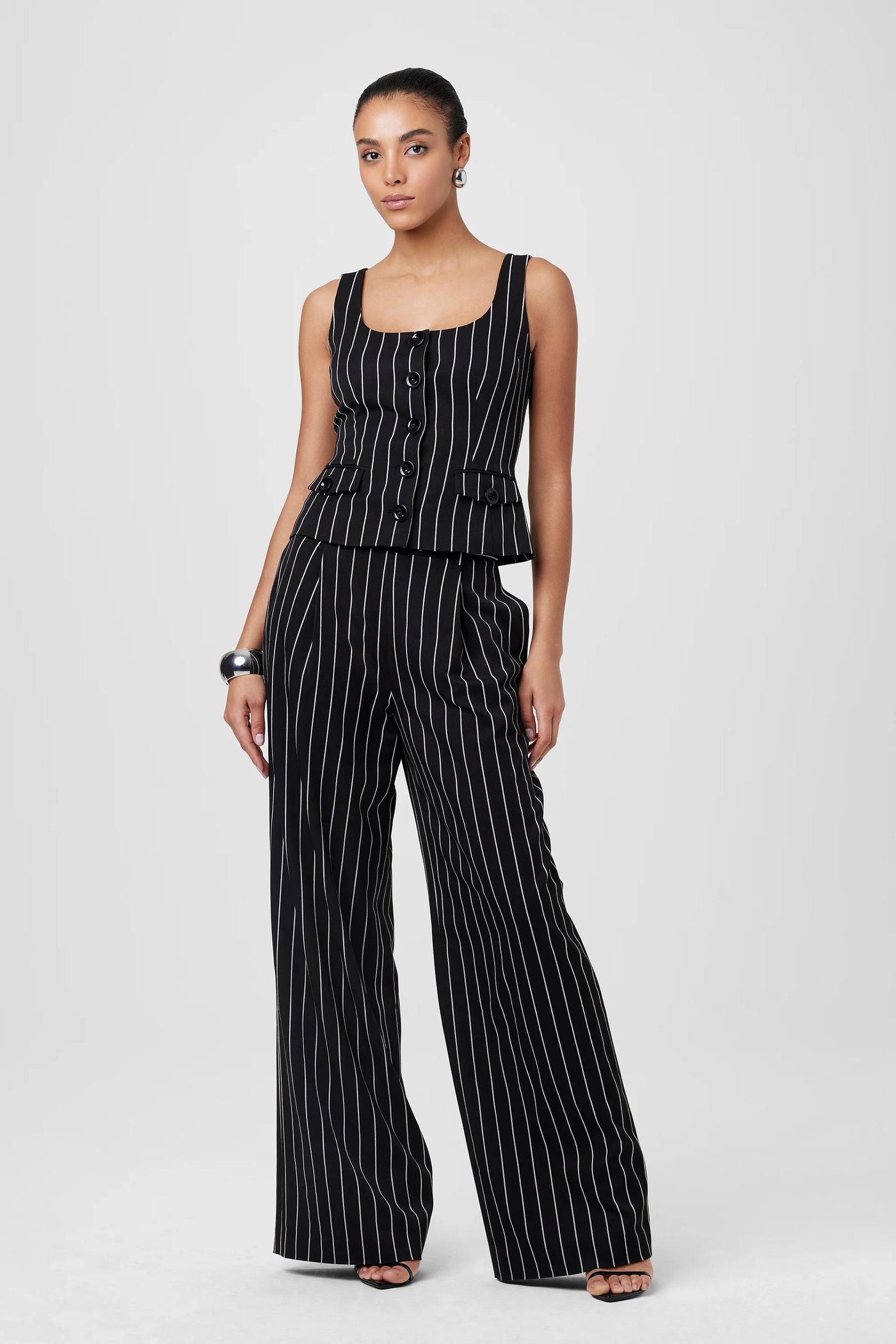 Georgia Pinstripe Vest Top in Jet/Optic