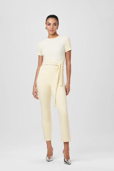 Reilly Ribbed Tie Front Top in Butter/Optic