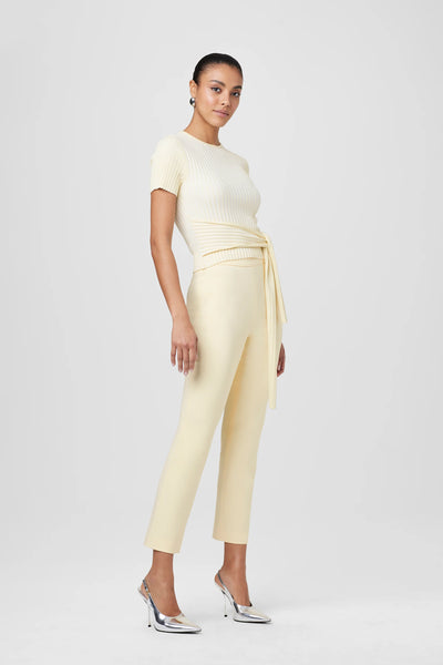 Reilly Ribbed Tie Front Top in Butter/Optic