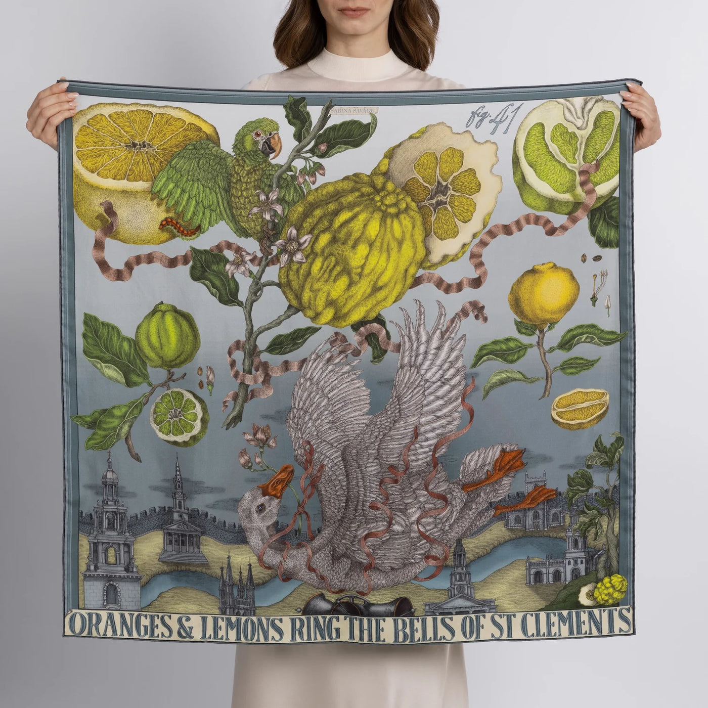 Oranges and Lemons Silk Twill Scarf 90 in Acid/Smog