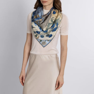 London Bridge is Falling Down Silk Twill Scarf 90 in Vanilla/Buttermilk